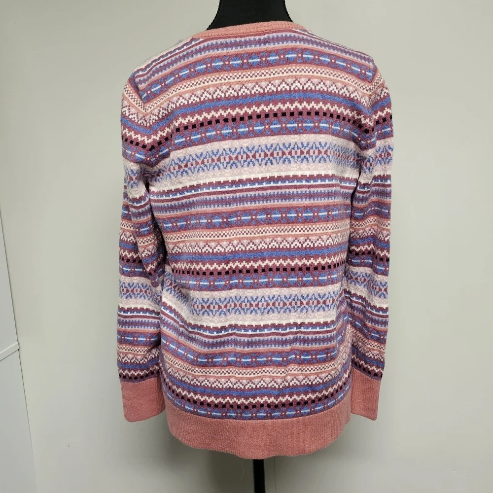 L.L. Bean Cashmere Blend Button Down Cardigan Sweater Fair Isle Pastel Blue - Picture 5 of 9